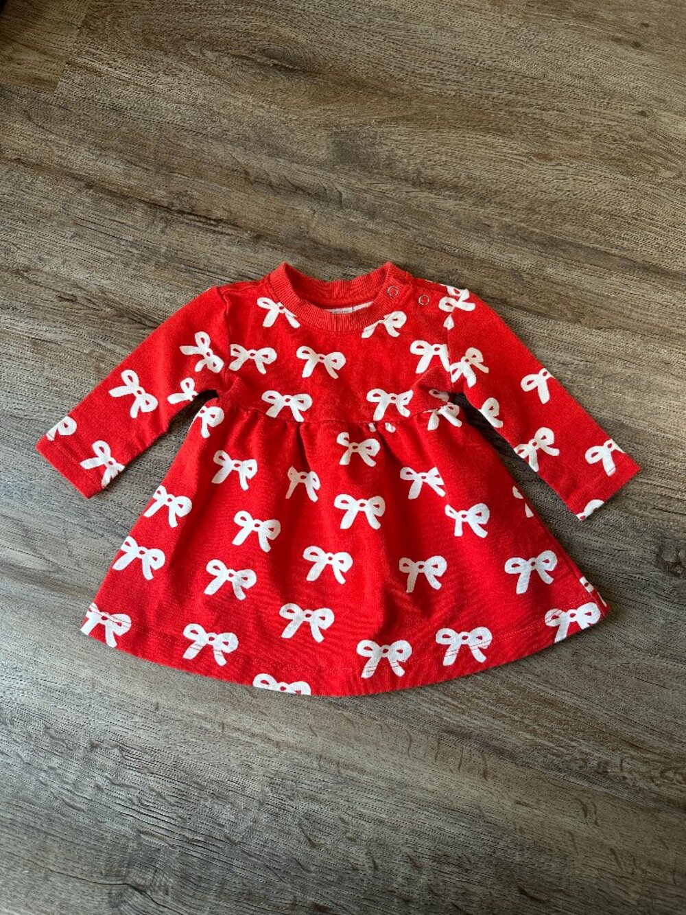 Hanna Andersson Girls 60cm 3-6 Long Sleeve Dress French Terry Holiday Bows Red